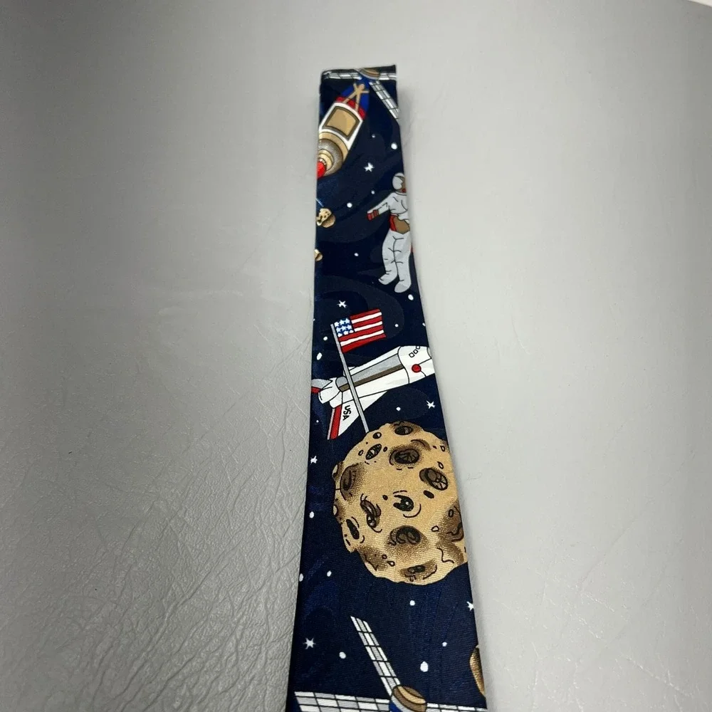 Vintage Museo Space Capsule Tie‎ Blue Space Walk USA Flag Hand Made in Korea